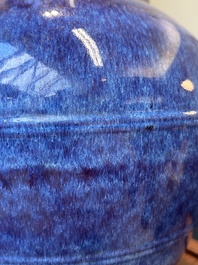 A large Chinese flamb&eacute; glaze 'hu' vase with Taotie handles, Qing
