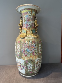 A large Chinese Canton famille rose vase with narrative design, 19th C.