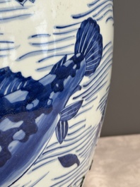 A Chinese blue and white 'carp' fishbowl, Kangxi
