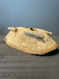 A pair of Chinese polychrome-painted terracotta camels with saddles, Tang