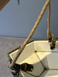 A French chandelier inset with Chinese famille verte plaques, 19th C.