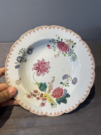 Eleven Chinese famille rose plates and dishes with fine floral design, Qianlong
