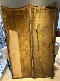 A pair of Chinese gold-thread-embroidered silk 'antiquities' folding screens, 19th C.