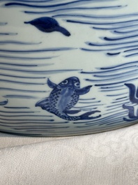 A Chinese blue and white 'carp' fishbowl, Kangxi