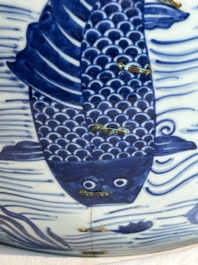 A Chinese blue and white 'carp' fishbowl, Kangxi