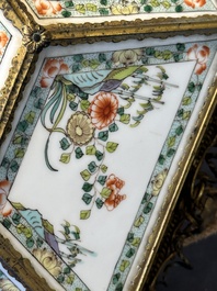 A French chandelier inset with Chinese famille verte plaques, 19th C.