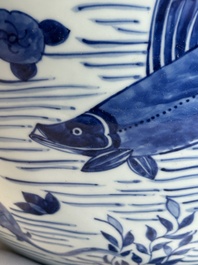 A Chinese blue and white 'carp' fishbowl, Kangxi