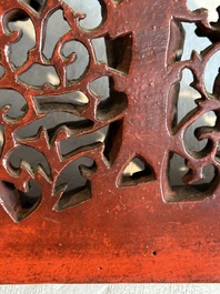 Two pairs of Chinese carved, lacquered and gilt-decorated wooden panels with figural design, 19th C.