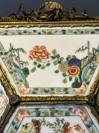 A French chandelier inset with Chinese famille verte plaques, 19th C.