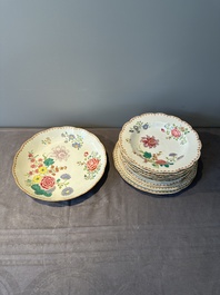 Eleven Chinese famille rose plates and dishes with fine floral design, Qianlong