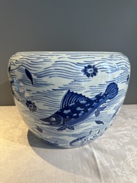 A Chinese blue and white 'carp' fishbowl, Kangxi