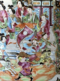 A large Chinese Canton famille rose vase with narrative design, 19th C.