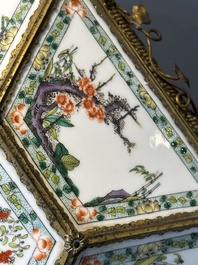 A French chandelier inset with Chinese famille verte plaques, 19th C.