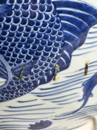A Chinese blue and white 'carp' fishbowl, Kangxi