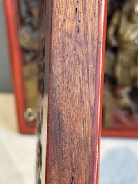 Two pairs of Chinese carved, lacquered and gilt-decorated wooden panels with figural design, 19th C.