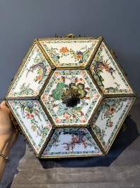 A French chandelier inset with Chinese famille verte plaques, 19th C.