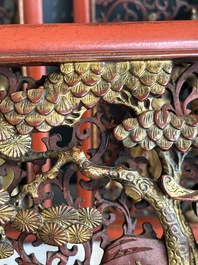 Two pairs of Chinese carved, lacquered and gilt-decorated wooden panels with figural design, 19th C.