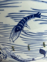 A Chinese blue and white 'carp' fishbowl, Kangxi