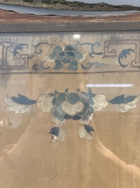 A pair of Chinese gold-thread-embroidered silk 'antiquities' folding screens, 19th C.