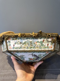A French chandelier inset with Chinese famille verte plaques, 19th C.