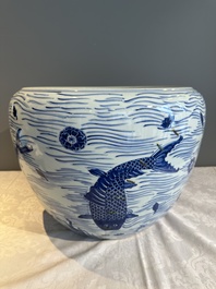A Chinese blue and white 'carp' fishbowl, Kangxi