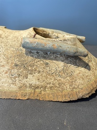 A pair of Chinese polychrome-painted terracotta camels with saddles, Tang