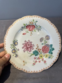 Eleven Chinese famille rose plates and dishes with fine floral design, Qianlong