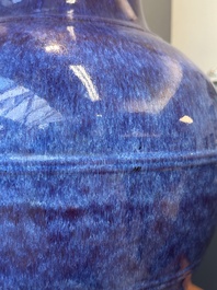 A large Chinese flamb&eacute; glaze 'hu' vase with Taotie handles, Qing