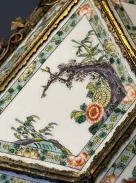 A French chandelier inset with Chinese famille verte plaques, 19th C.