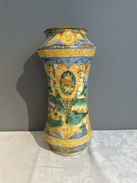 An Italian maiolica albarello with the arms of Boerio, Angelo and Ludovico Picchi workshop, Casteldurante, ca. 1562-1563