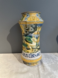 An Italian maiolica albarello with the arms of Boerio, Angelo and Ludovico Picchi workshop, Casteldurante, ca. 1562-1563