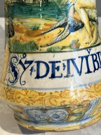 An Italian maiolica albarello with the arms of Boerio, Angelo and Ludovico Picchi workshop, Casteldurante, ca. 1562-1563
