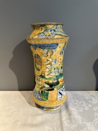 An Italian maiolica albarello with the arms of Boerio, Angelo and Ludovico Picchi workshop, Casteldurante, ca. 1562-1563