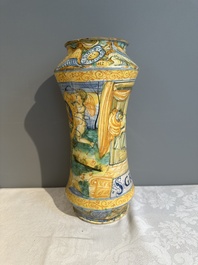 An Italian maiolica albarello with the arms of Boerio, Angelo and Ludovico Picchi workshop, Casteldurante, ca. 1562-1563