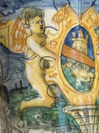An Italian maiolica albarello with the arms of Boerio, Angelo and Ludovico Picchi workshop, Casteldurante, ca. 1562-1563