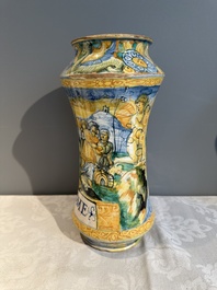 An Italian maiolica albarello with the arms of Boerio, Angelo and Ludovico Picchi workshop, Casteldurante, ca. 1562-1563
