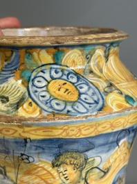 An Italian maiolica albarello with the arms of Boerio, Angelo and Ludovico Picchi workshop, Casteldurante, ca. 1562-1563