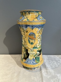An Italian maiolica albarello with the arms of Boerio, Angelo and Ludovico Picchi workshop, Casteldurante, ca. 1562-1563