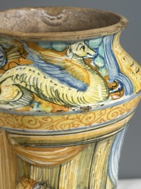 An Italian maiolica albarello with the arms of Boerio, Angelo and Ludovico Picchi workshop, Casteldurante, ca. 1562-1563