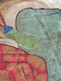 Chinese school: 'Portrait of a general with two servants', ink and colour on silk, Ming or later