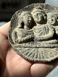 Six Gandhara grey schist fragments with divinities and floral design, 1/4th C.