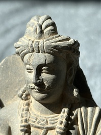 Four Gandhara grey schist fragments with Buddha and Bodhisattva, 1st/3rd C.