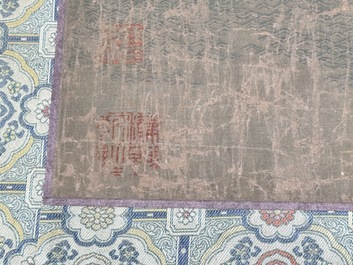 Chinese school: 'Sages in a lake landscape', ink and colour on silk, Ming or later