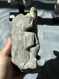 Four Gandhara grey schist fragments with Buddha and Bodhisattva, 1st/3rd C.