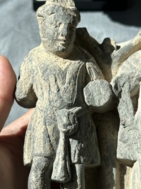 Four Gandhara grey schist fragments with Buddha and Bodhisattva, 1st/3rd C.