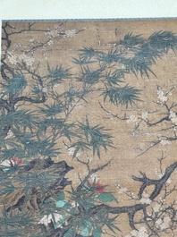 Follower of Su Hanchen 蘇漢臣 (1094-1172): 'Child playing with a cat', ink and colour on silk, Ming or later
