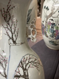 Five Chinese famille rose vases with figural design, 19/20th C.