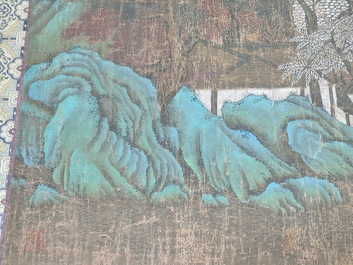 Chinese school: 'Sages in a lake landscape', ink and colour on silk, Ming or later