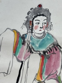 Guan Liang 關良 (1900-1986): 'The Drunken Concubine 貴妃醉酒', ink and colour on paper, dated 1984