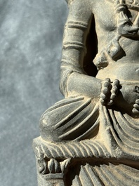 Four Gandhara grey schist fragments with Buddha and Bodhisattva, 1st/3rd C.